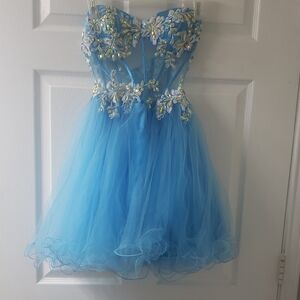 Blue Floral Juniors Prom Dress